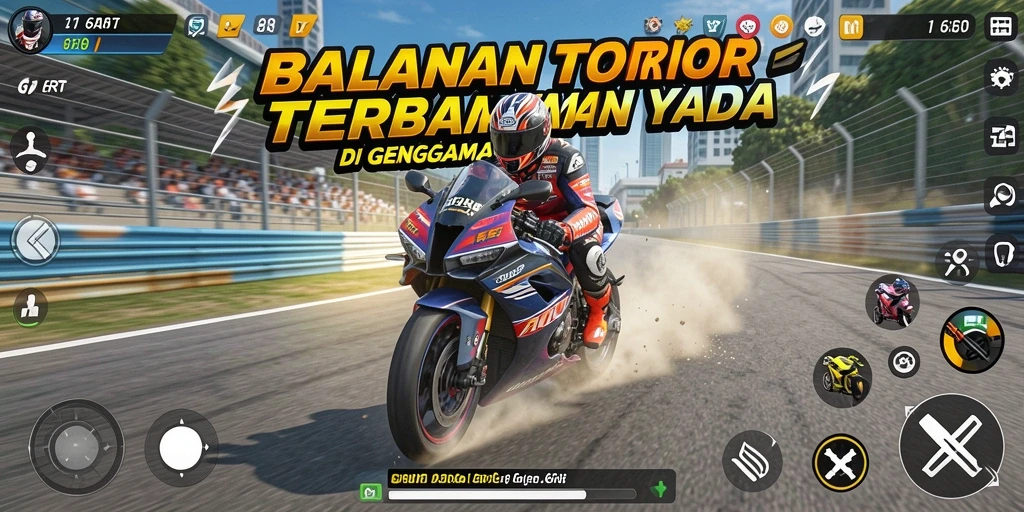 Gameplay seru balapan motor di lintasan beragam.