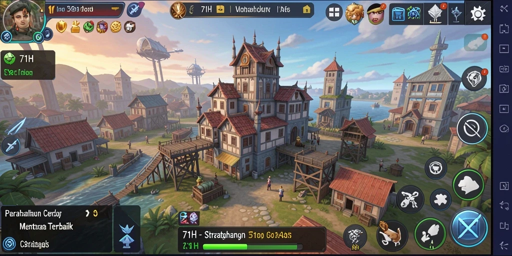 Screenshot gameplay 71H menampilkan berbagai menara pertahanan yang strategis.