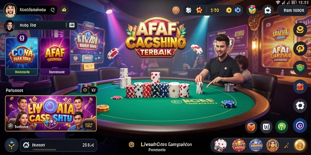 Screenshot gameplay AFAF menampilkan dealer live dan meja kasino yang nyata.