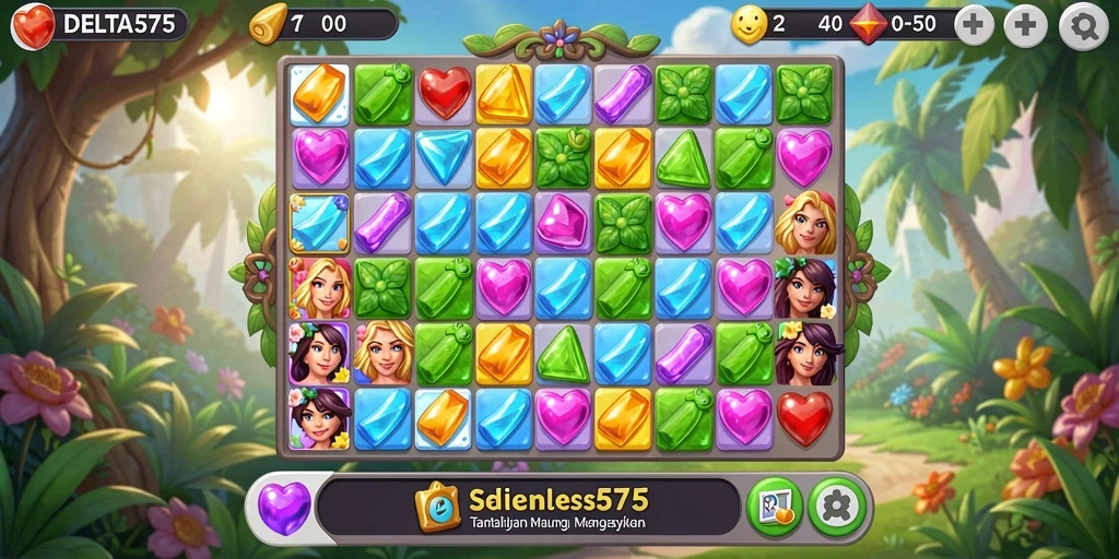 Screenshot menunjukkan gameplay seru dalam DELTA575 Match-3.