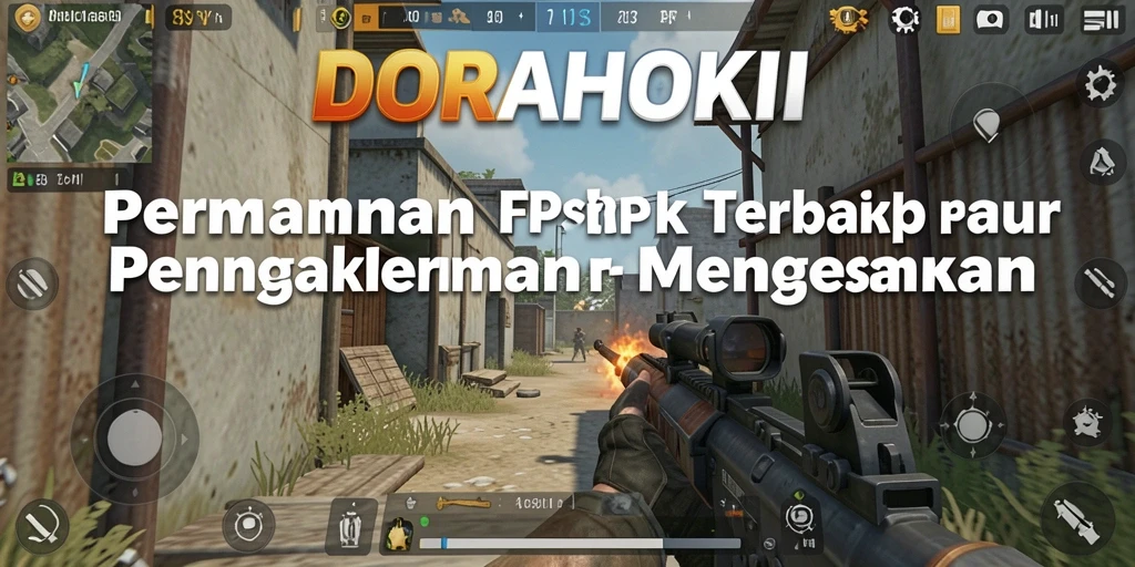 Tampilan gameplay menegangkan dalam DORAHOKI dengan aksi FPS yang seru.