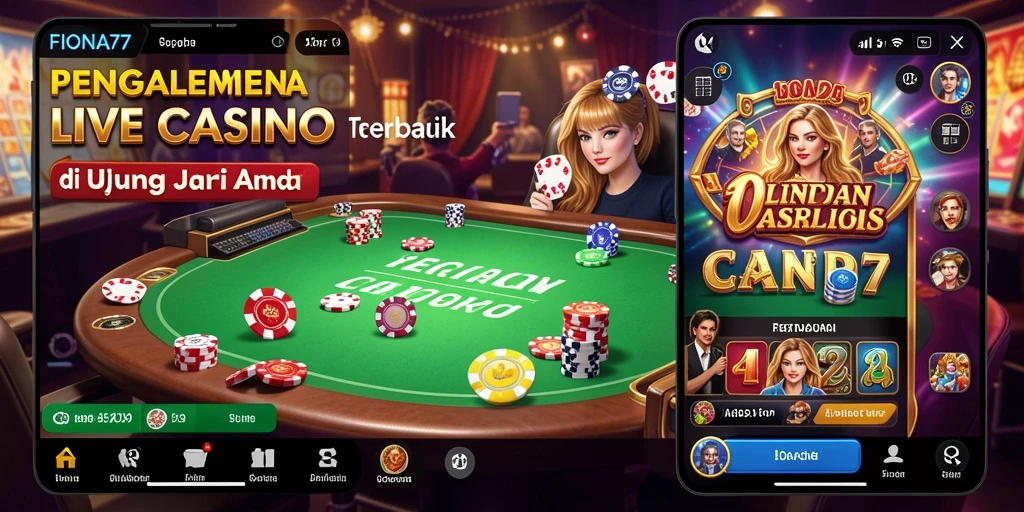 Screenshot utama FIONA77 menampilkan dealer langsung yang sedang bermain dengan pemain.