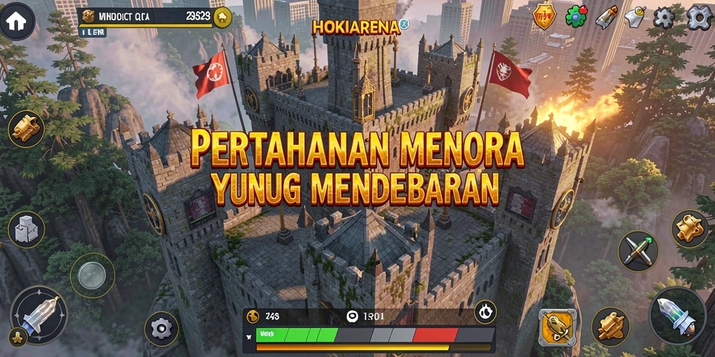 Tampilan gameplay yang mendebarkan dari HOKIARENA Tower Defense.