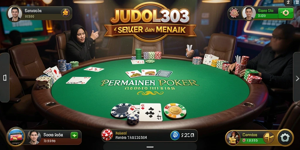 Tampilan gameplay JUDOL303 dengan suasana poker yang mengasyikkan.