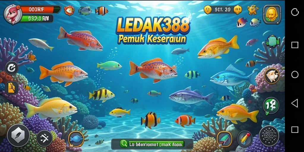 Tampilan gameplay seru dalam LEDAK388 saat menembak ikan.