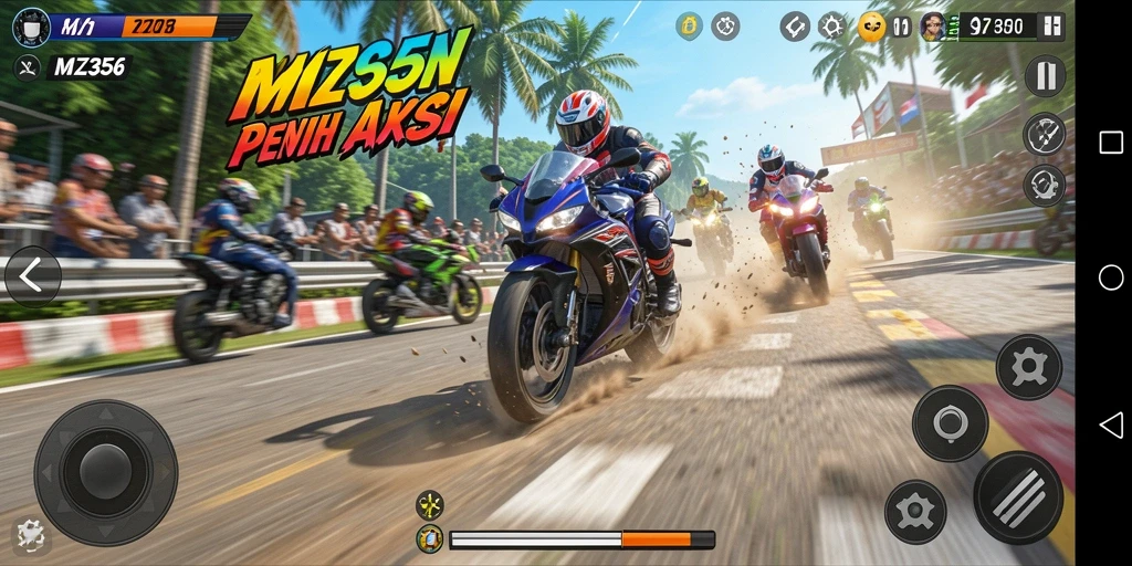 Tampilan gameplay seru saat balapan motor di MZ356.