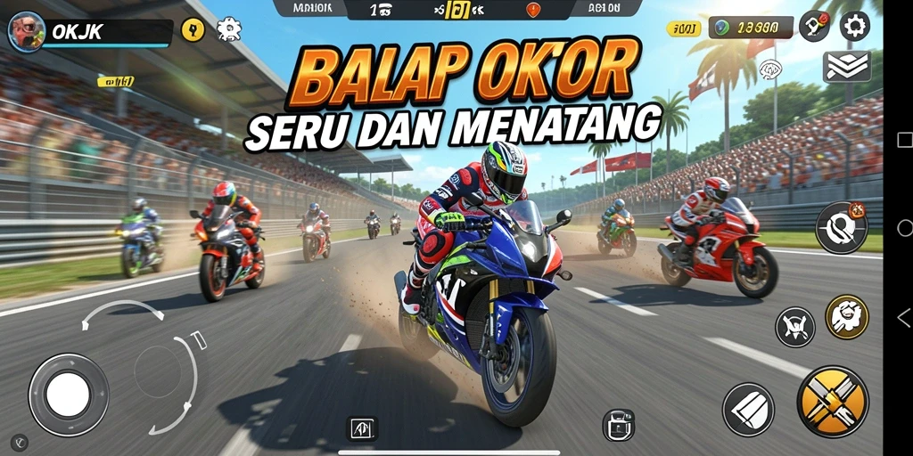 Tampilan gameplay seru dari balap motor di OKJK.