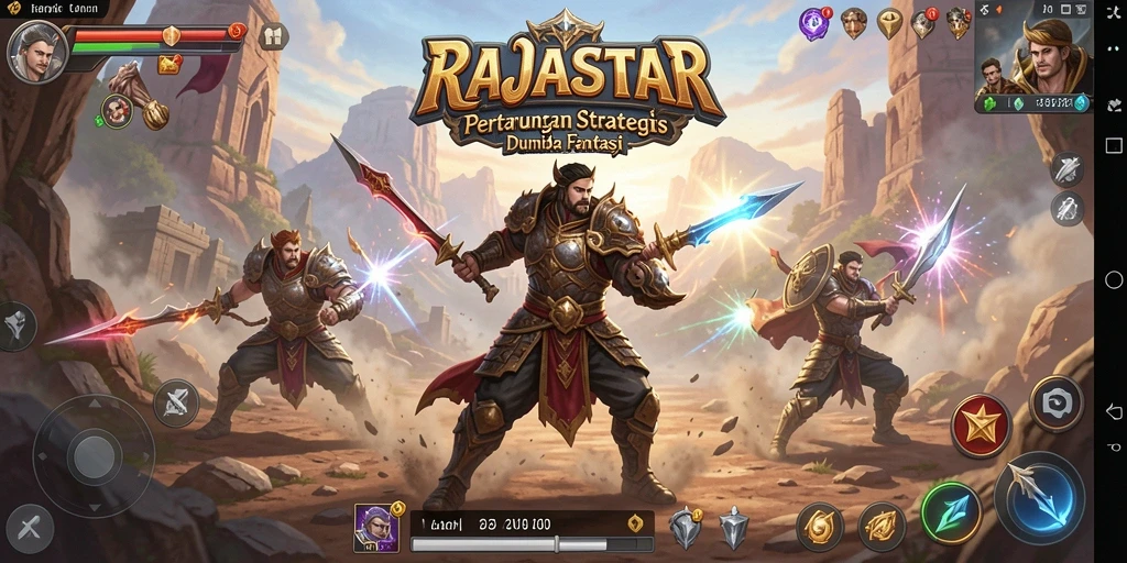 Screenshot RAJASTAR menampilkan pertempuran seru dalam gameplay SLG.