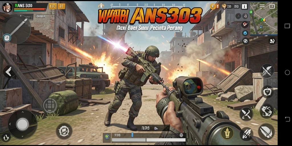 Screenshot gameplay RANS303 menampilkan aksi pertempuran yang seru dan dinamis.