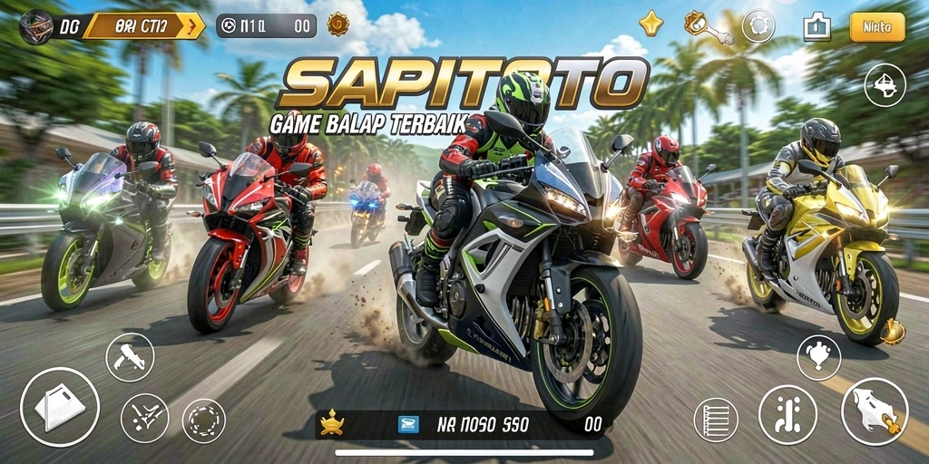 Gameplay mendebarkan di SAPITOTO dengan motor balap yang cepat.