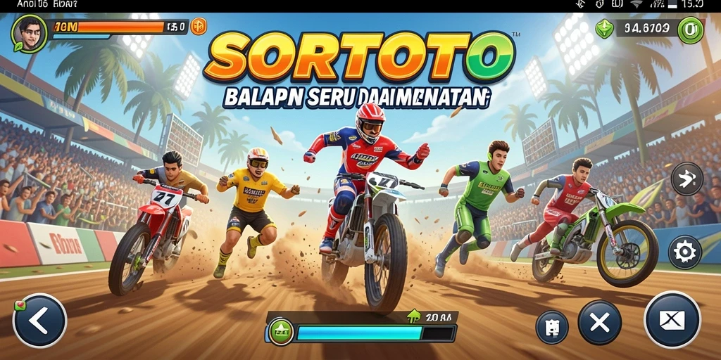 Tampilan gameplay SORTOTO yang menarik dengan mobil balap melaju kencang.