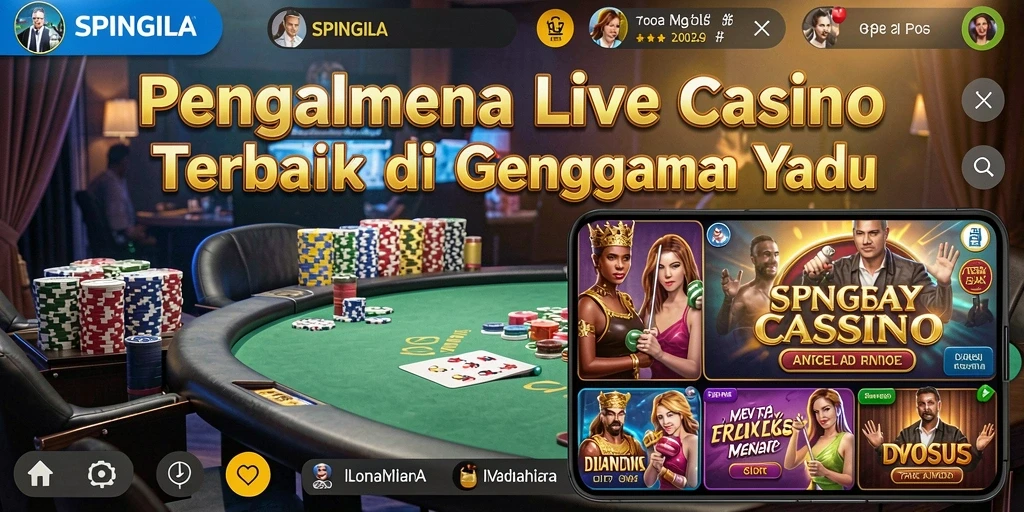 Screenshot gameplay <strong>SPINGILA</strong> yang menampilkan dealer profesional dan suasana kasino langsung.