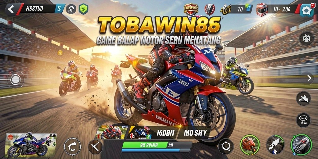 Tampilan gameplay mendebarkan dari balapan Motor Racing TOBAWIN88.