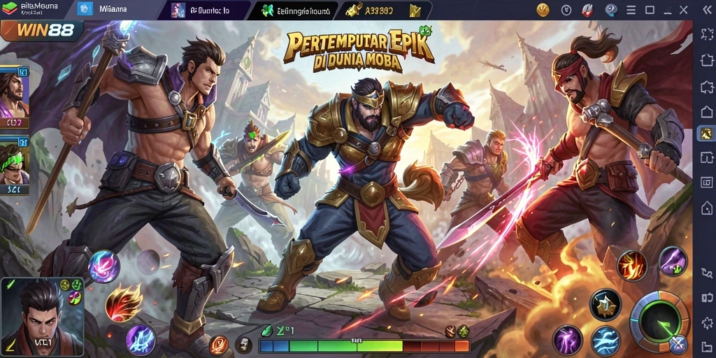 Tampilan gameplay seru dari WIN88 dengan aksi MOBA yang intens.