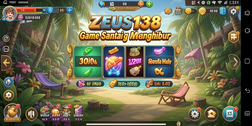 Tampilan gameplay <strong>ZEUS138</strong> yang ceria dan penuh warna.